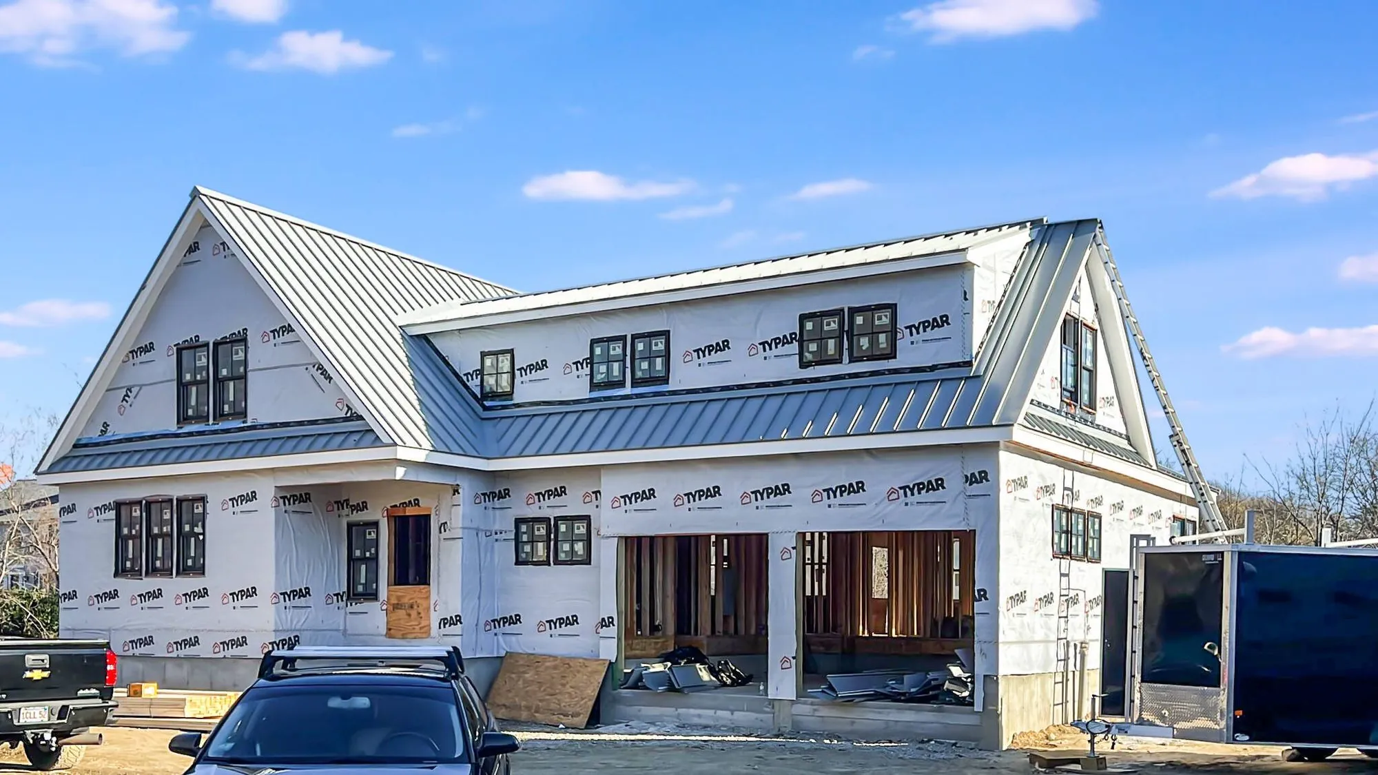 New farmhouse build with a standing seam metal roof