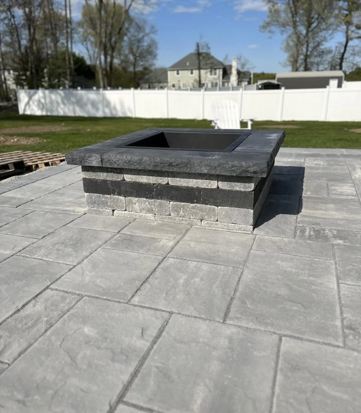 Patio with a block fire pit